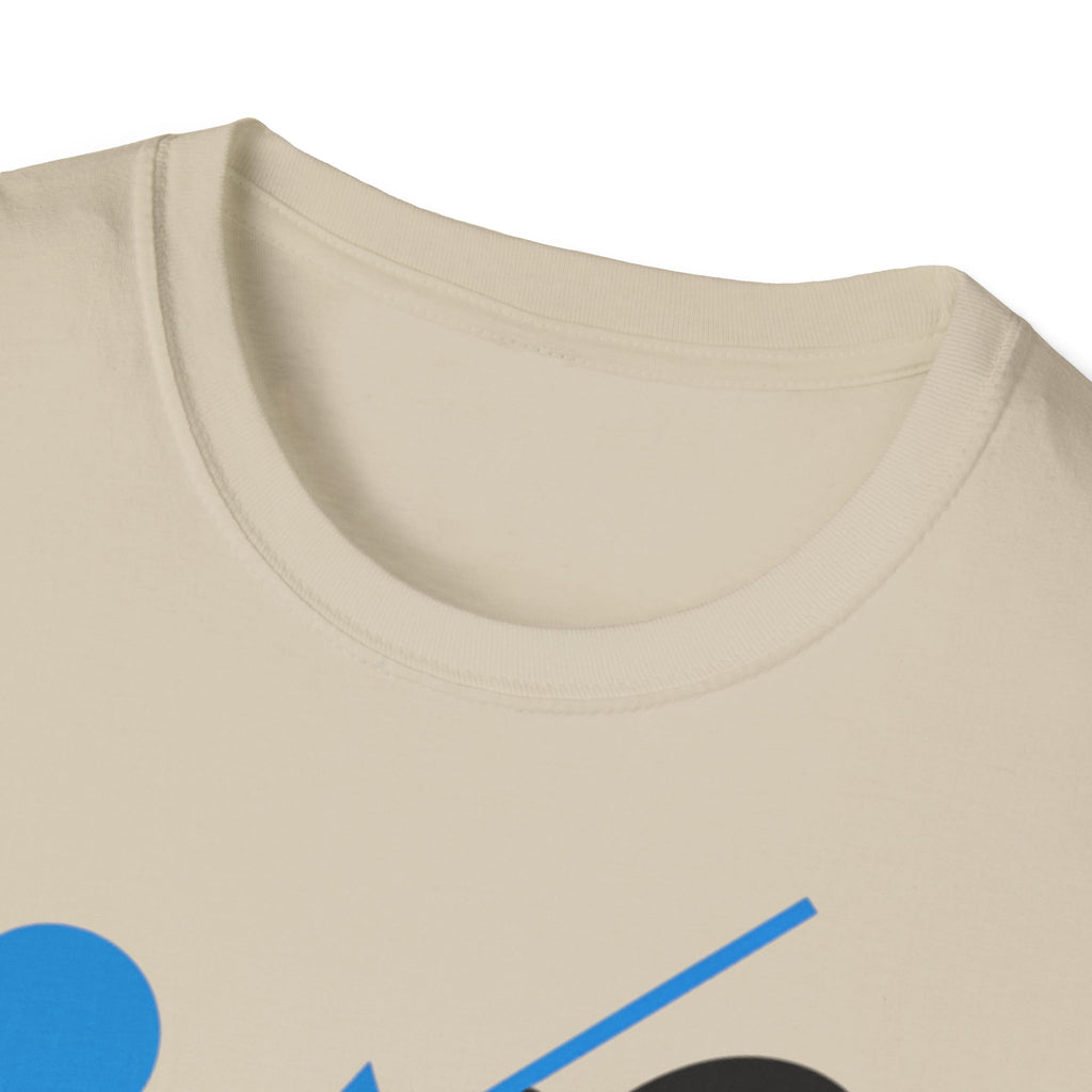 Minimal blue skateboard geometric graphic T-shirt by Printify, featuring clean lines and modern skateboard design on soft cotton fabric.
