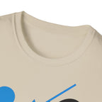 Minimal blue skateboard geometric graphic T-shirt by Printify, featuring clean lines and modern skateboard design on soft cotton fabric.