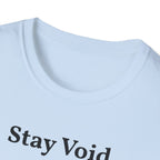 Stay Void Astronaut T-Shirt featuring space explorer graphic on a comfortable cotton tee by Printify.