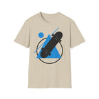 Minimal blue skateboard geometric graphic T-shirt by Printify, showcasing a modern skate-inspired design on a casual T-shirt.