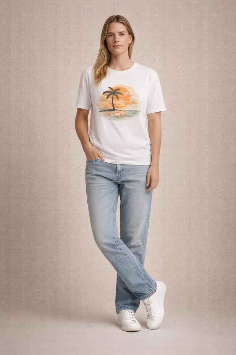 Sunset Palm Graphic Tee – Beach-Inspired Oversized T-Shirt - Stay Void